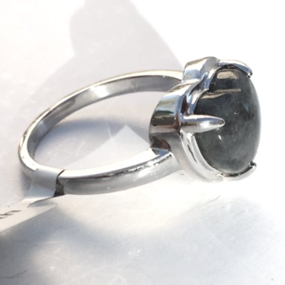 Burmese Black Jade Heart Ring .925 Type A RARE Sterling Silver - Picture 5 of 16